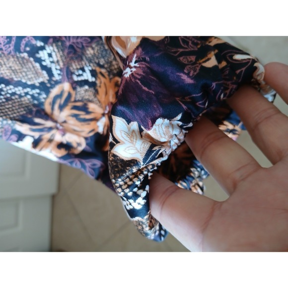 Marc New York Women's Blouse Tunic Brown & Purple Floral Long Sleeve Bohemian - Picture 7 of 16